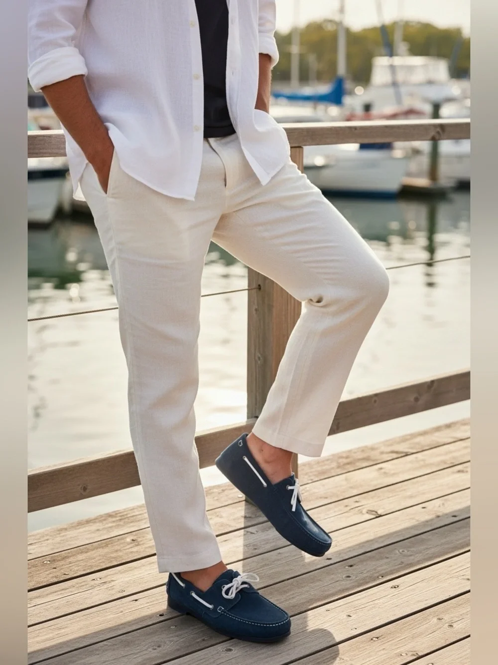 Men's Navy Leather Boat Shoes - Classic Slip-On Deck Style